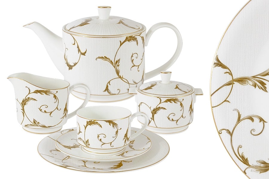 Bone China Gold-Trim Tea Set (21 Piece)