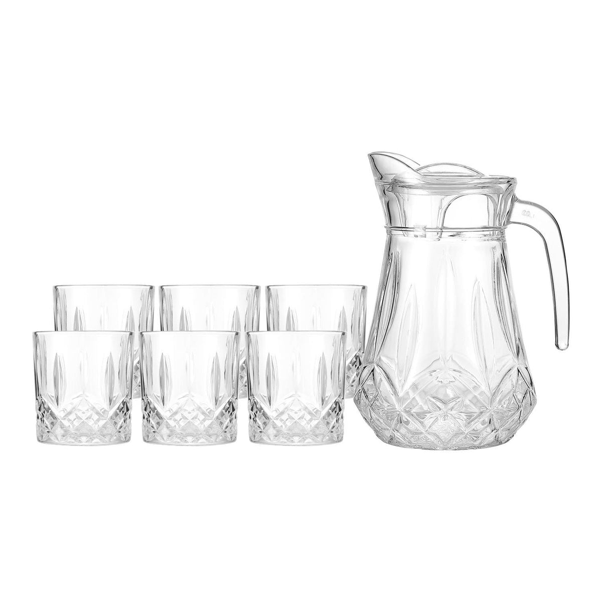 Crystal-Cut Glass Water Set (Jug + 6 Glasses)