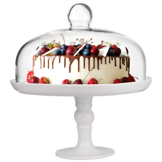 Porcelain Footed Cake Stand with Glass Dome