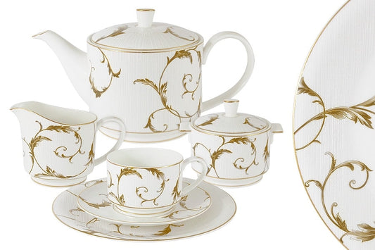 Bone China Gold-Trim Tea Set (21 Piece)